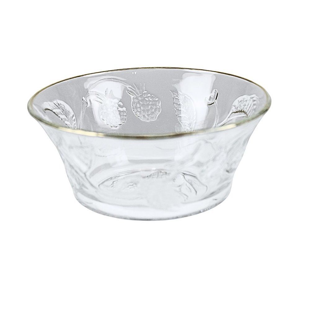 Bowl Wild Berry Clear Glass Gold Rim France Embossed Berry & Vines France 5-inch